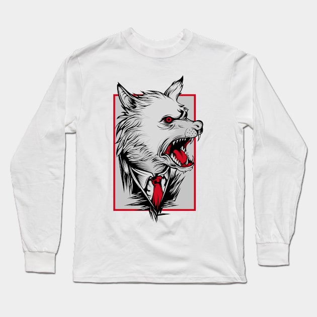 Angry Wolf Dog White Red Long Sleeve T-Shirt by BradleyHeal